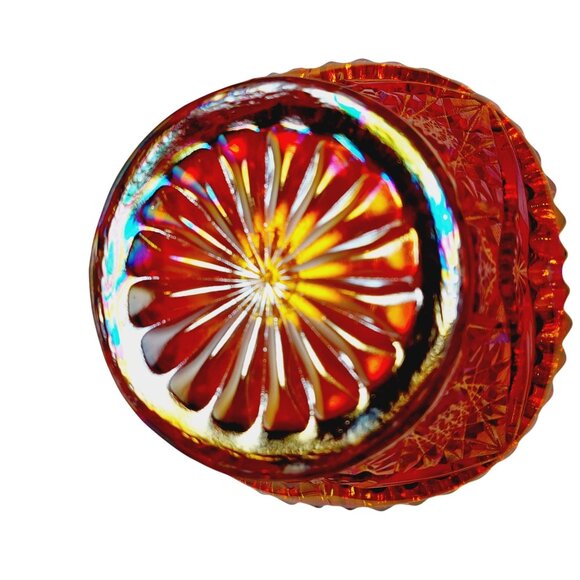 1950s Bowl Hobstar Pattern Sawtooth Edge Honey Amber Carnival Glass Candy Dish - Picture 2 of 7